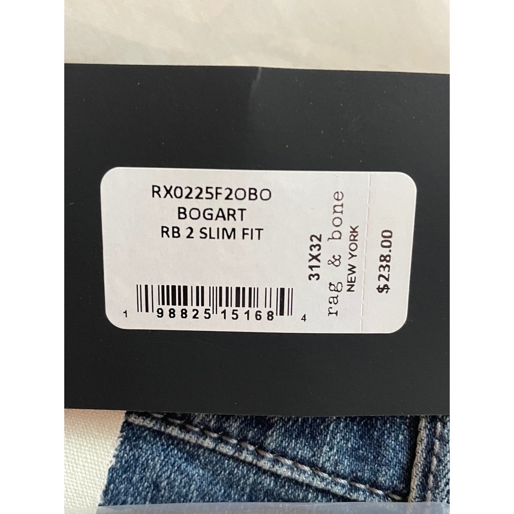NEW Rag & Bone Fit 2 Slim Fit Jeans Mens 31x32 Bogart Blue Denim Stretch - Picture 7 of 10